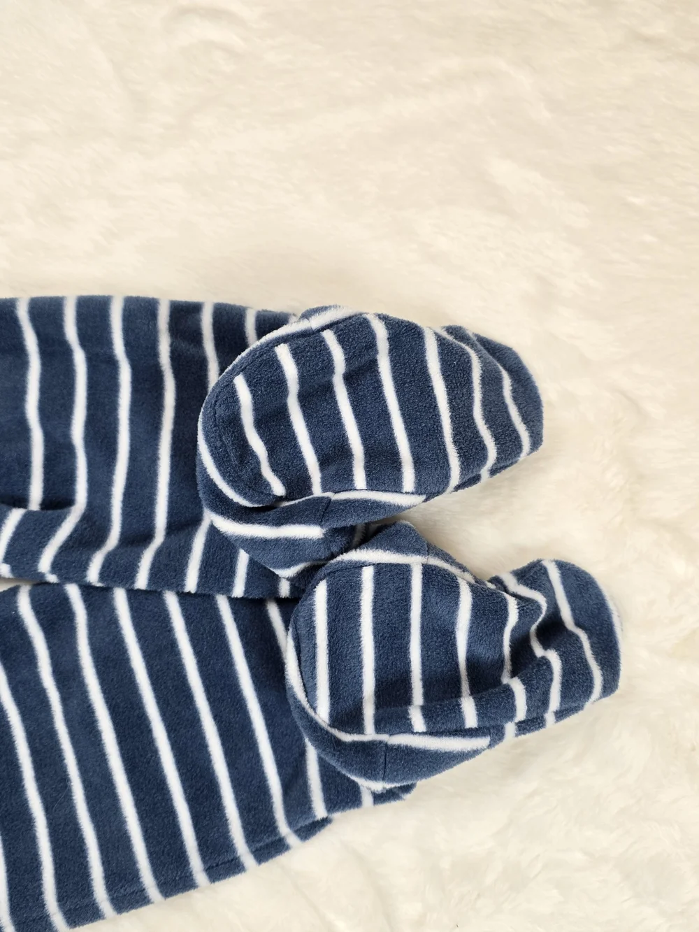Carter's Navy and White Striped Footed One-Piece Fleece with Bear Patch 9M